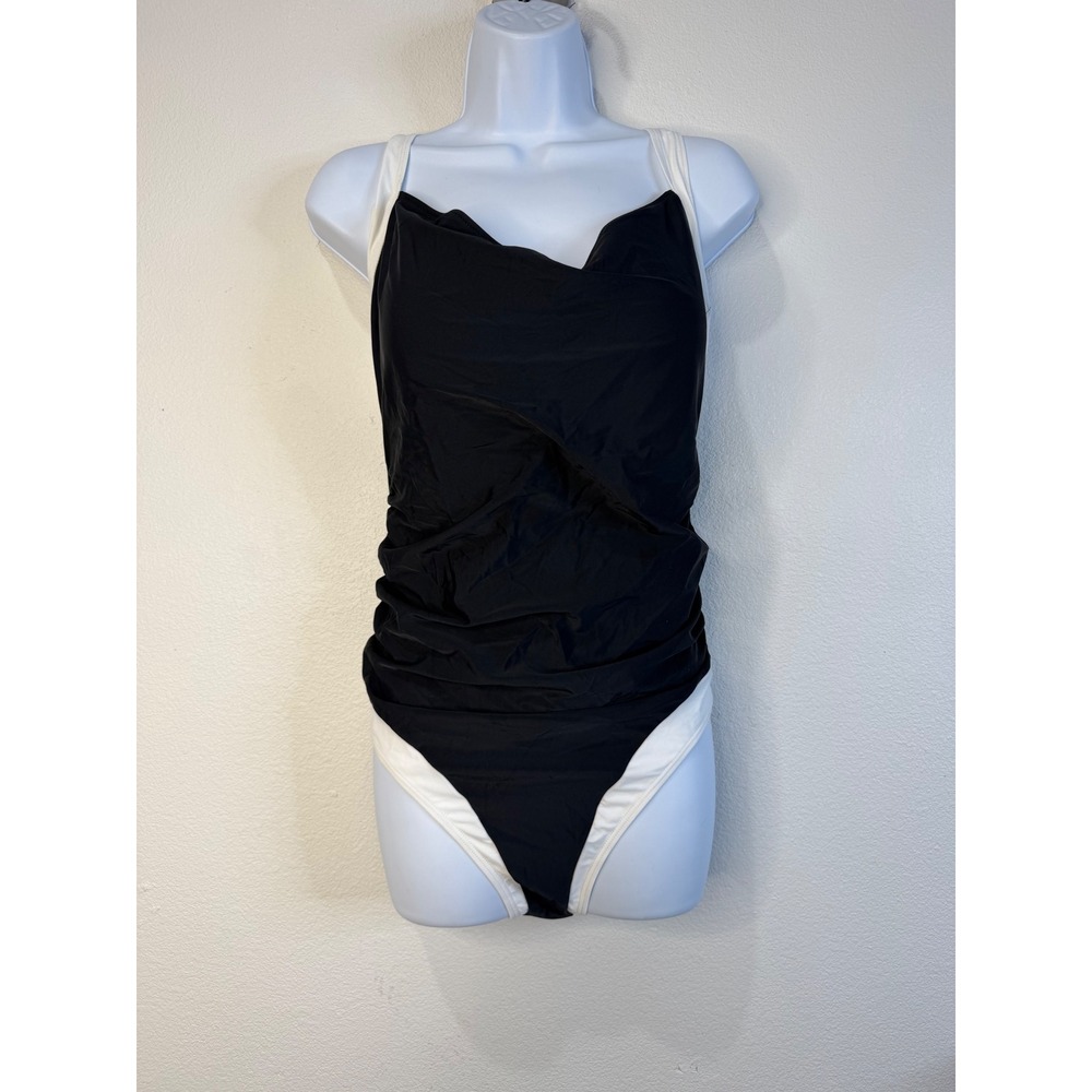 B2PRITY Womens 2XL Black White Ruched One Piece Swimsuit Tummy Control Monokini